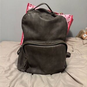 Stylish Gray Leather Backpack